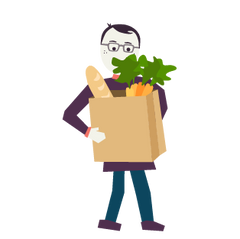 An illustration of Jedd holding a bag of groceries