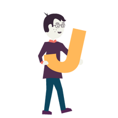 An illustration of Jedd holding a letter J