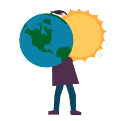 An illustration of Jedd holding the earth and the sun