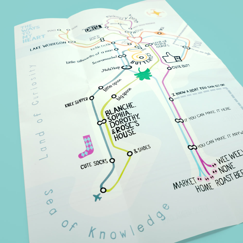 A stylized subway map with the shape of Jedd and his favorite things as subway stops.