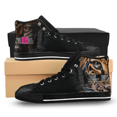Walk on the wild side with Auras Boutique! Black Serengeti high-tops featuring a fierce tiger (with our logo!). Shop date-worthy & edgy styles.