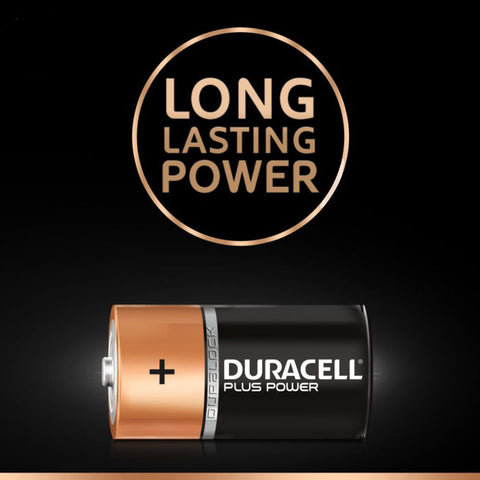 Duracell Plus Power D batteries are multi-purpose alkaline batteries ideal for reliably powering everyday devices that require a kick of additional power. Duralock technology keeps unused Duracell batteries fresh and powered for up to 10 years in ambient storage