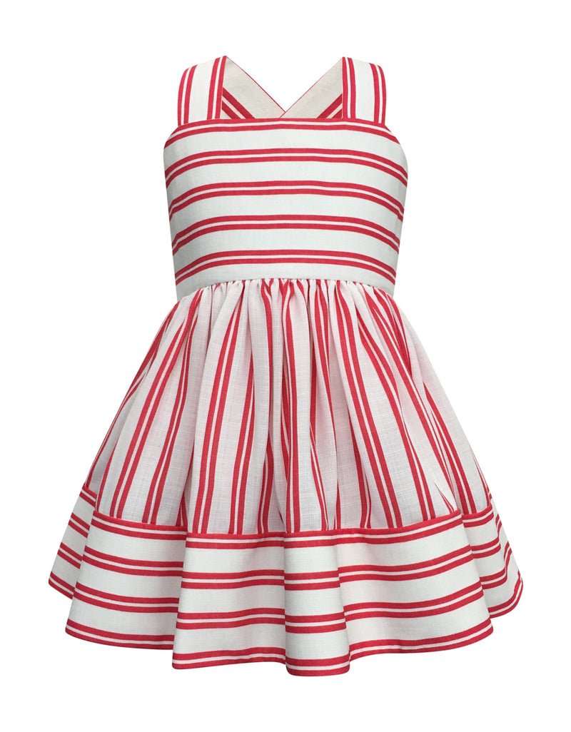 pink and white striped sundress