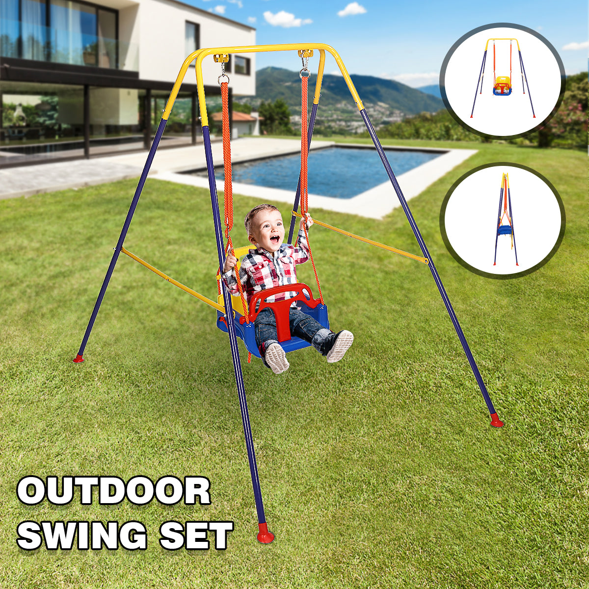 outdoor 3 seat swing set