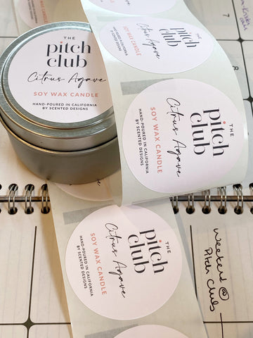 Custom logo candles for the Pitch Club poured by Scented Designs in California 