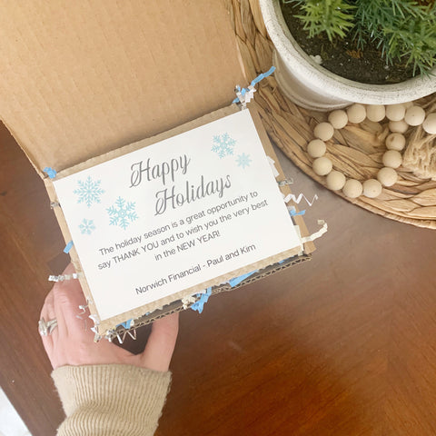 happy holidays custom note for branded candle gift box