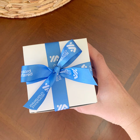 candle gift box branded ribbon