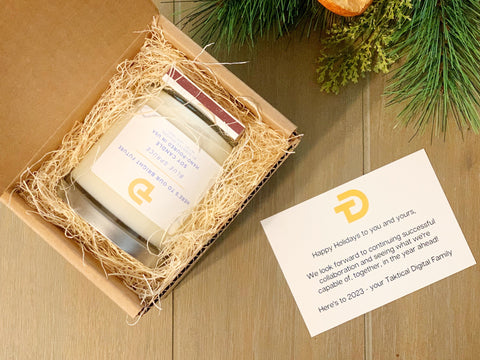 personalized message with candle gift boxes for employees