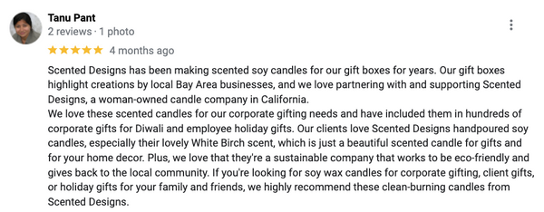 5 star review from a retailer for wholesale candles