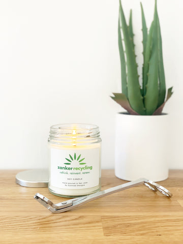 zanker recycling custom branded soy candle with succulent and wick trimmer