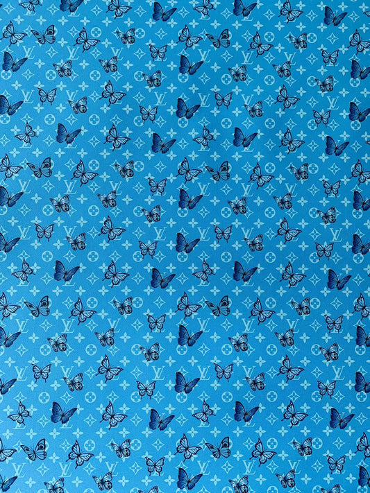 Blue LV Cloud Pattern Leather Fabric For Bag And Shoe Custom