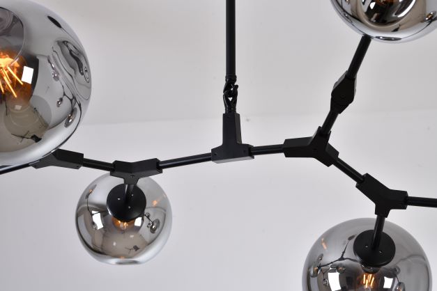 Canada 8 Light Matte Black Frame Chandelier with Dented Smoke Glass Shades by Bethel International