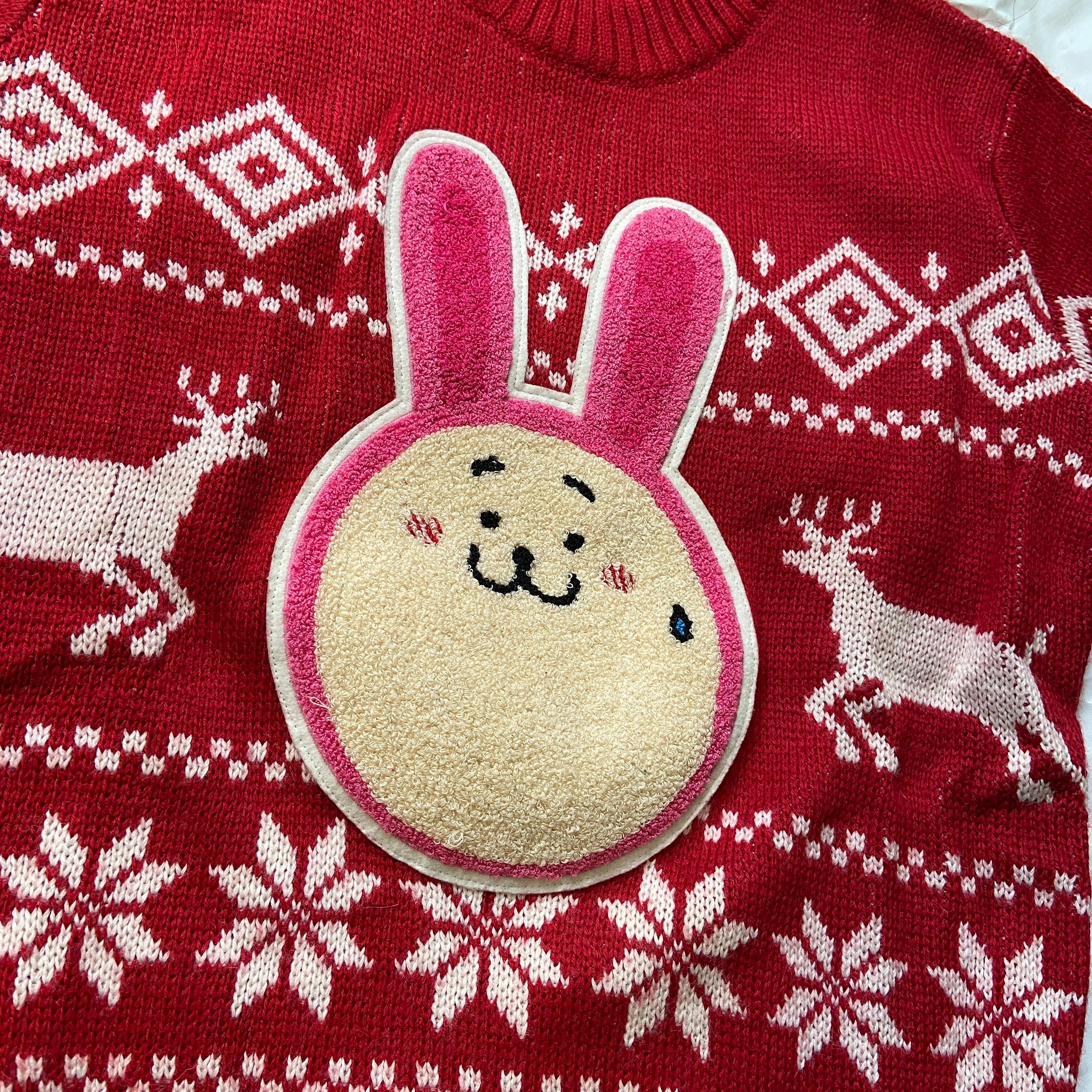 20471120 hyoma red knit mascot bunny sweater S