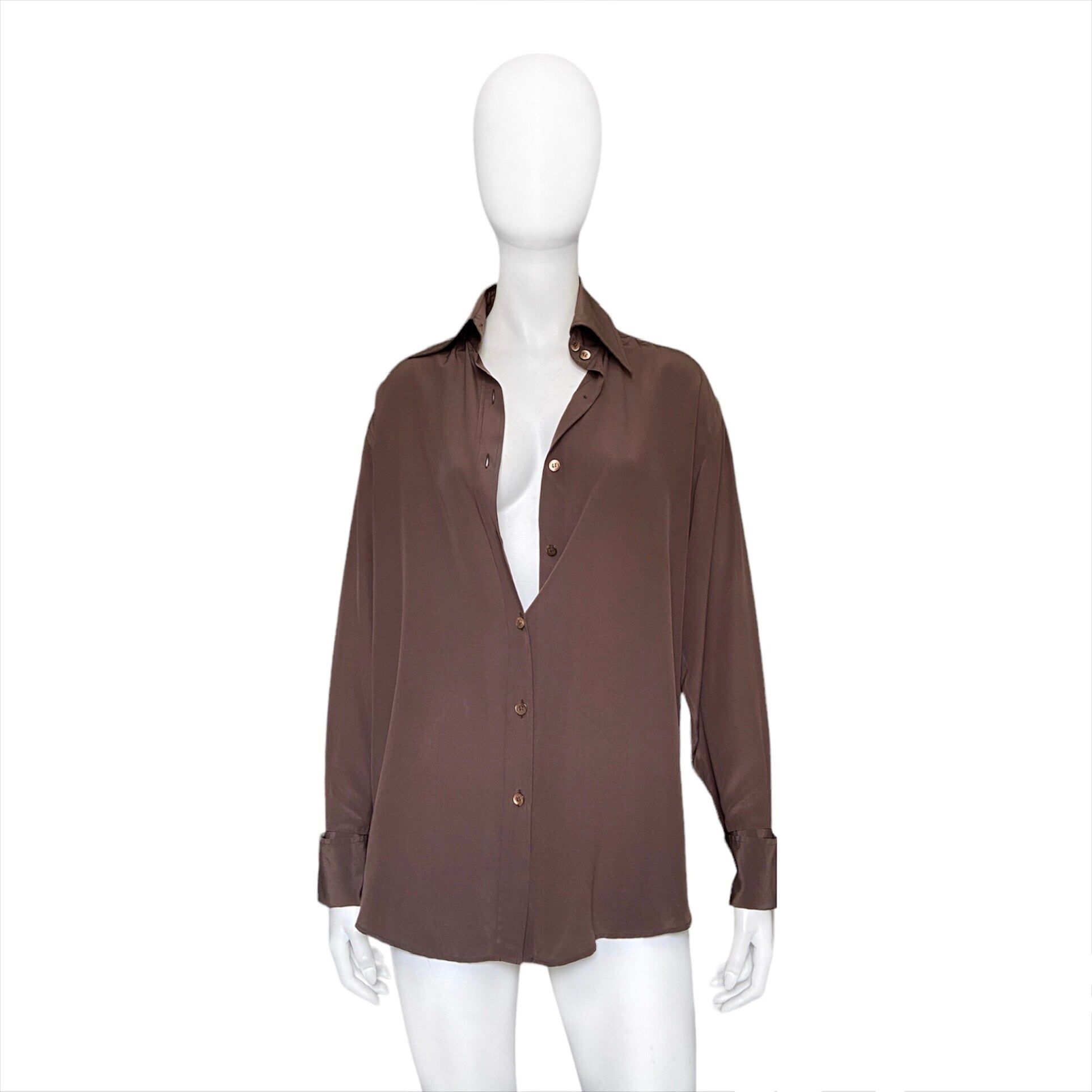 Gucci spring 1997 tom ford brown silk shirt 40 – Dusty Archive