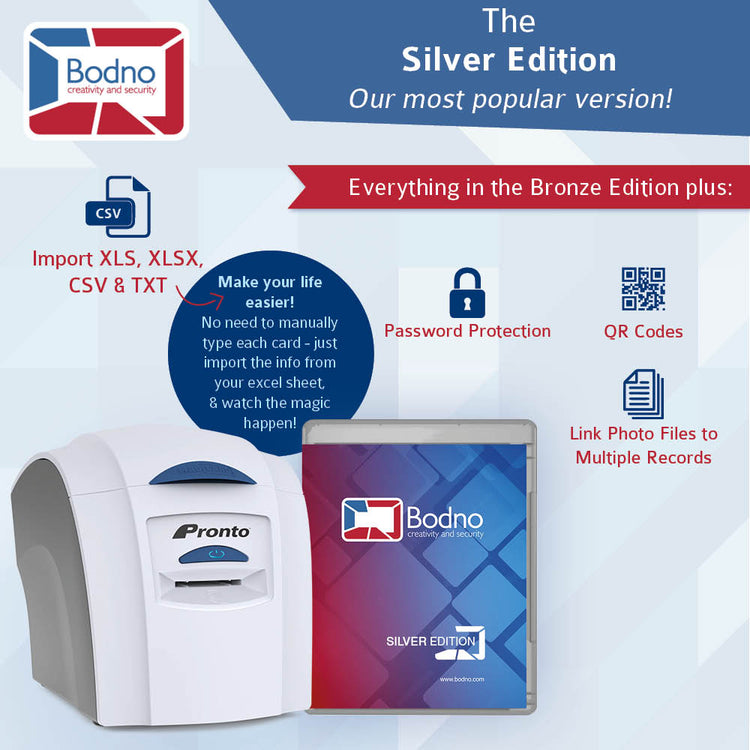 Magicard Pronto ID Card Printer & Complete Supplies Package with Bodno ID  Software and Camera - Bronze Edition 