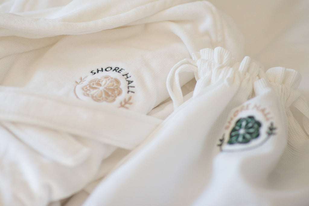 The Fine Cotton Company monogrammed bathrobes featuring the Shore Hall logo