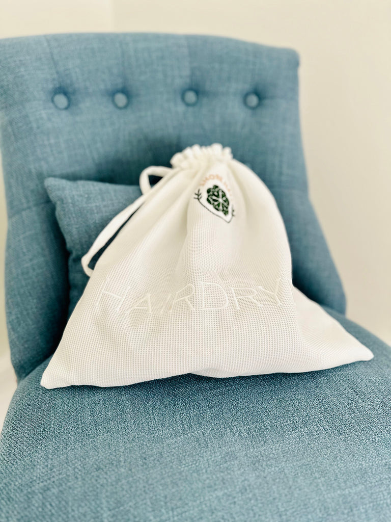 Wellness retreat Shore Hall's personalised hairdryer bags by The Fine Cotton Company