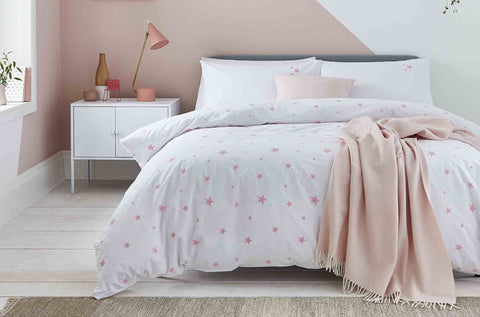 Scattered Stars Pink Bed Linen, Bedding, Duvet Cover, Pillowcases