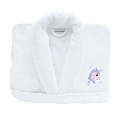 Unicorn Embroidered Organic Cotton Velour Childrens Bath Robe