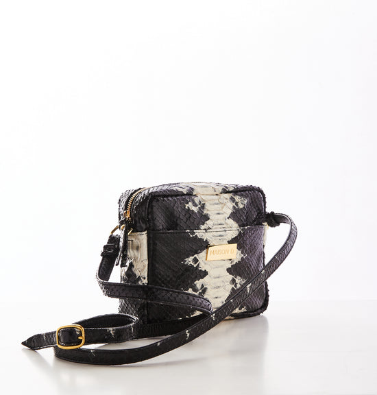 Audrey Micro: Croc-Embossed Designer Crossbody Bag, Black/Taupe