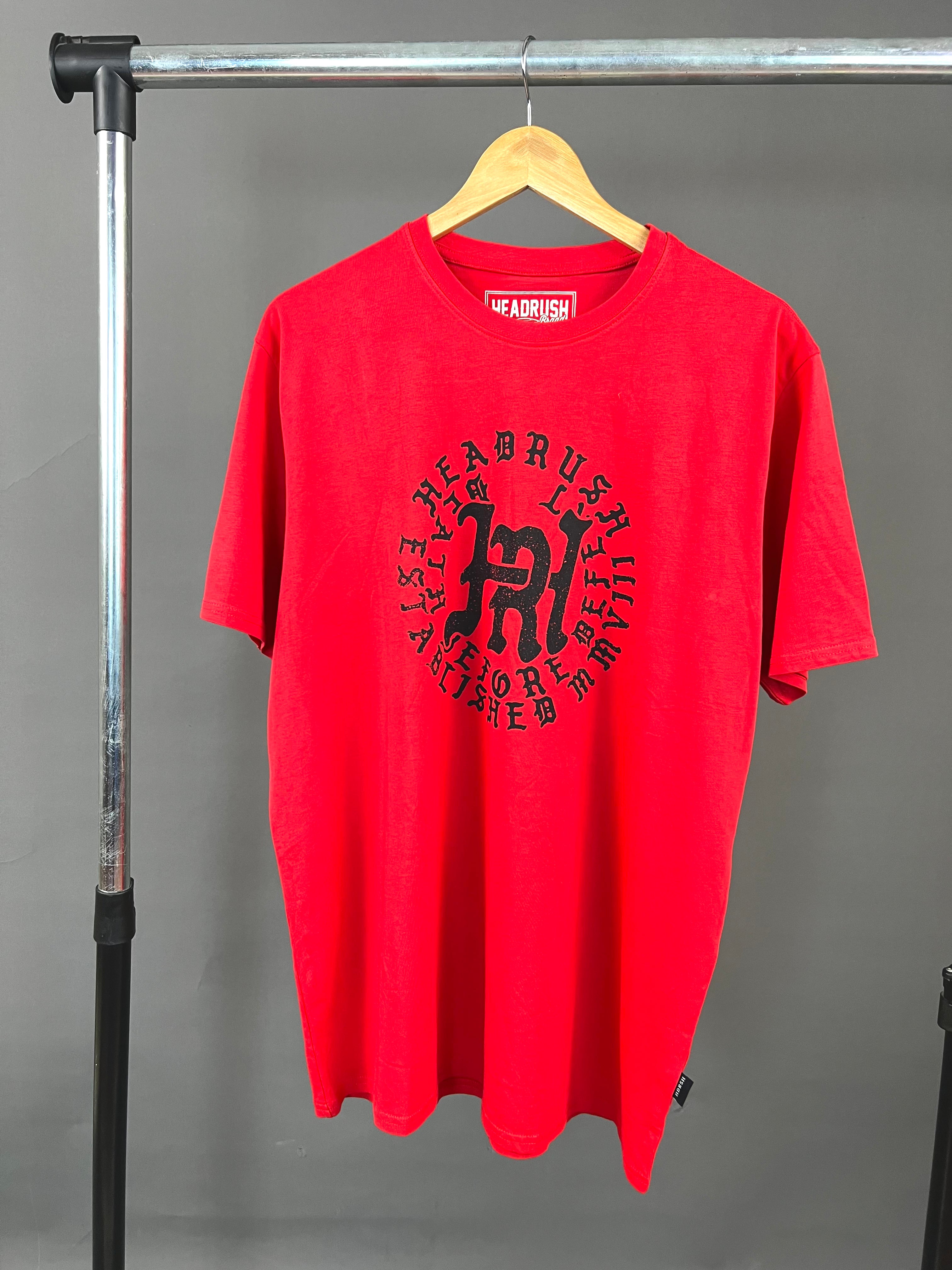 Headrush backprint text t-shirt in red – Garmisland