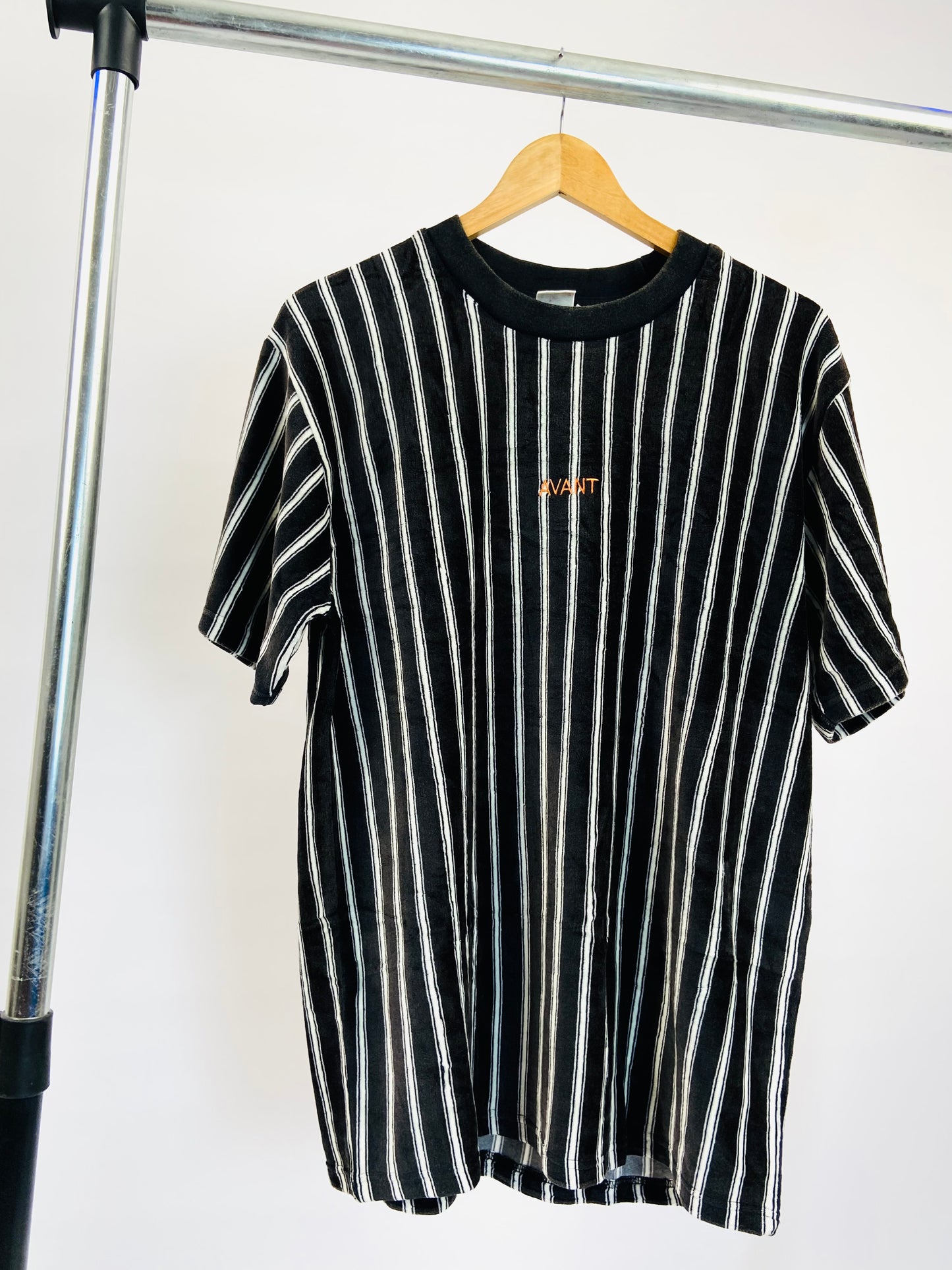 Absent Oversized Velour Striped T-shirt in black – Garmisland