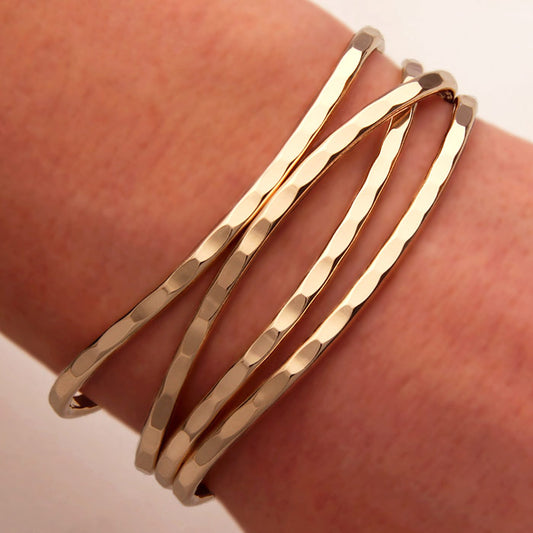 Hammered Cuff Bracelet Gold Filled / 6