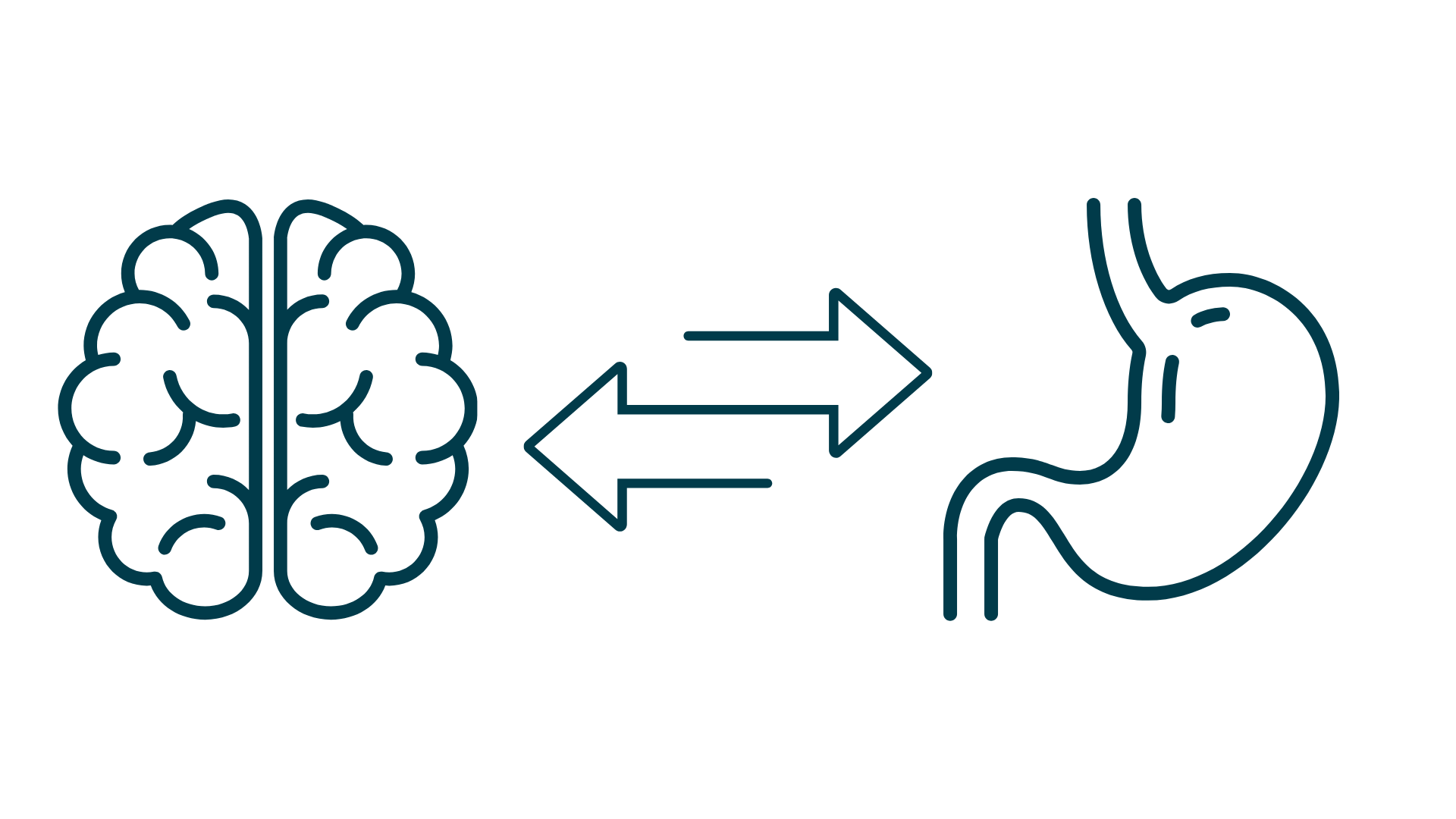 A brain and a stomach icon, with arrows between them showing the relationship of these two organs.
