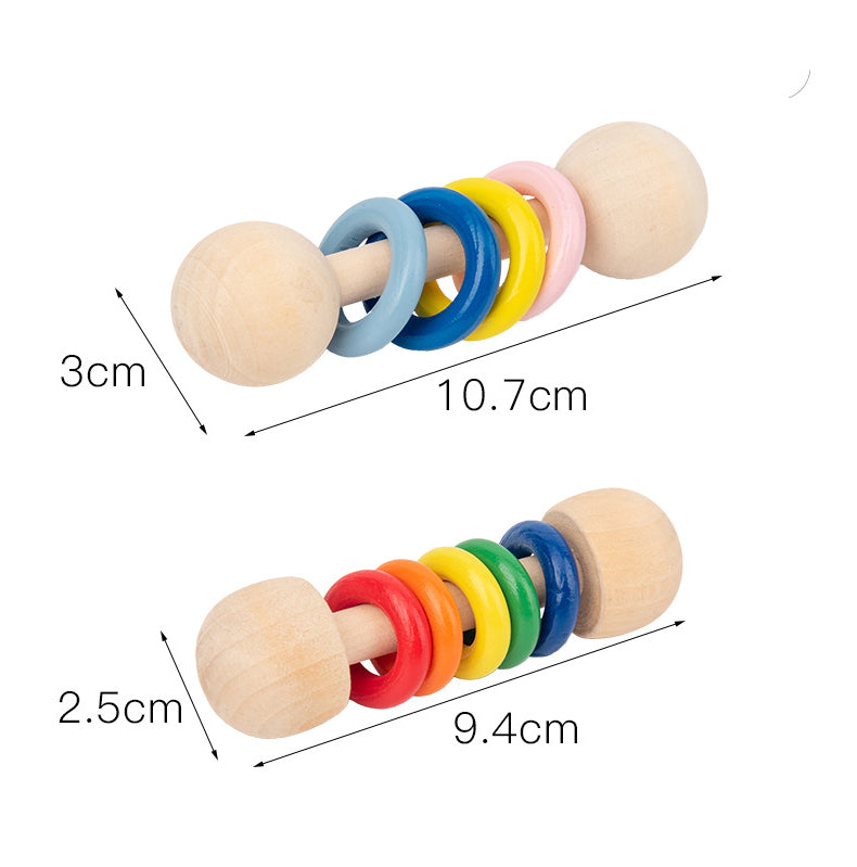 Cute Wooden Baby Rattle Molar Stick Baby Teether Cartoon Light Macaron Rainbow Color Rattle Safe Early Education Toys wooden toys;educate;parents;child;baby;study;puzzle