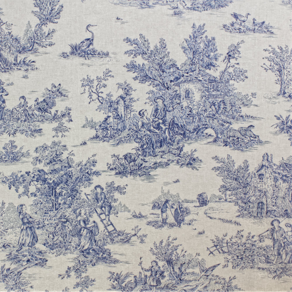 French Toile De Jouy 100% Cotton in Blue Fabric