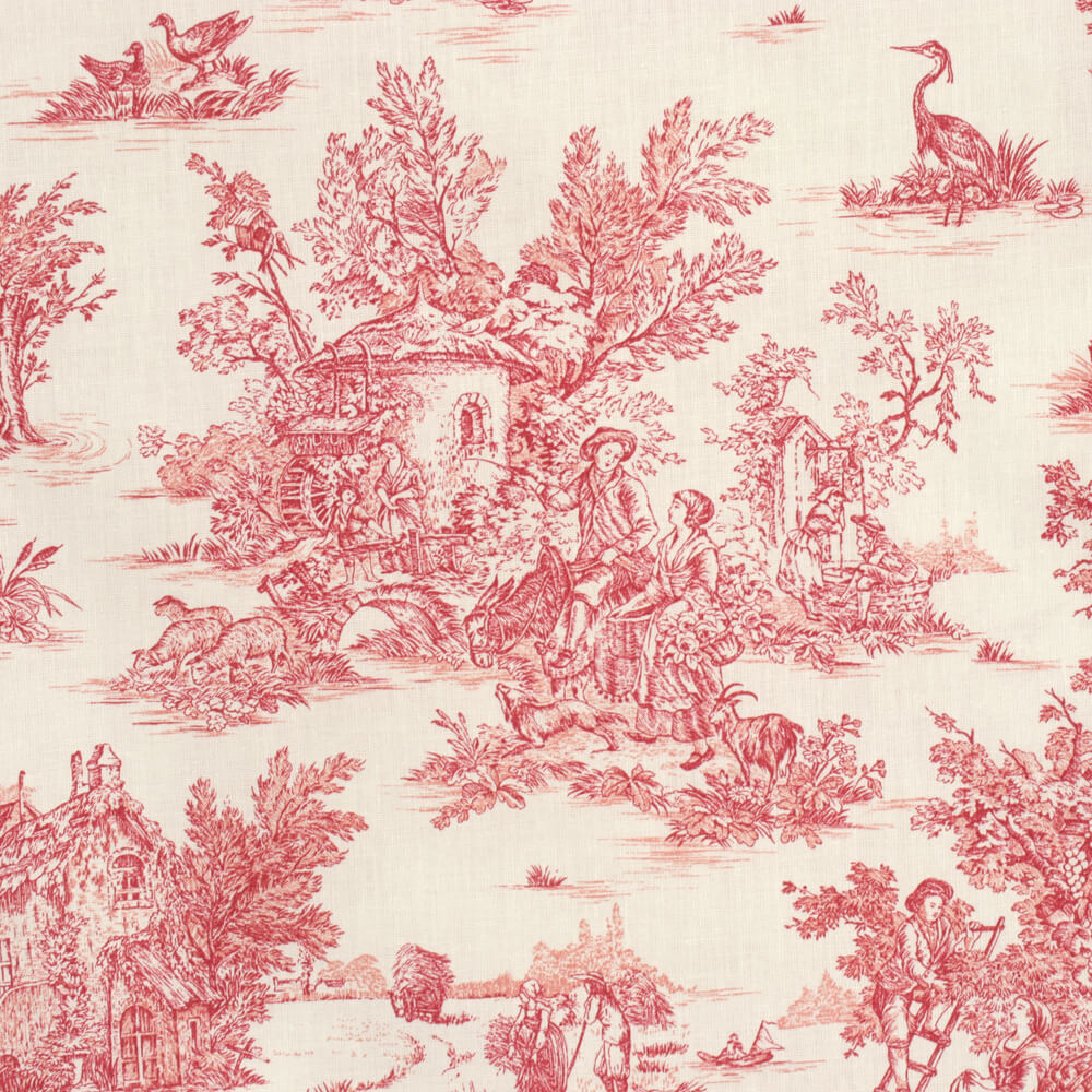 Mini French Toile De Jouy Red Double Width Room Fabric