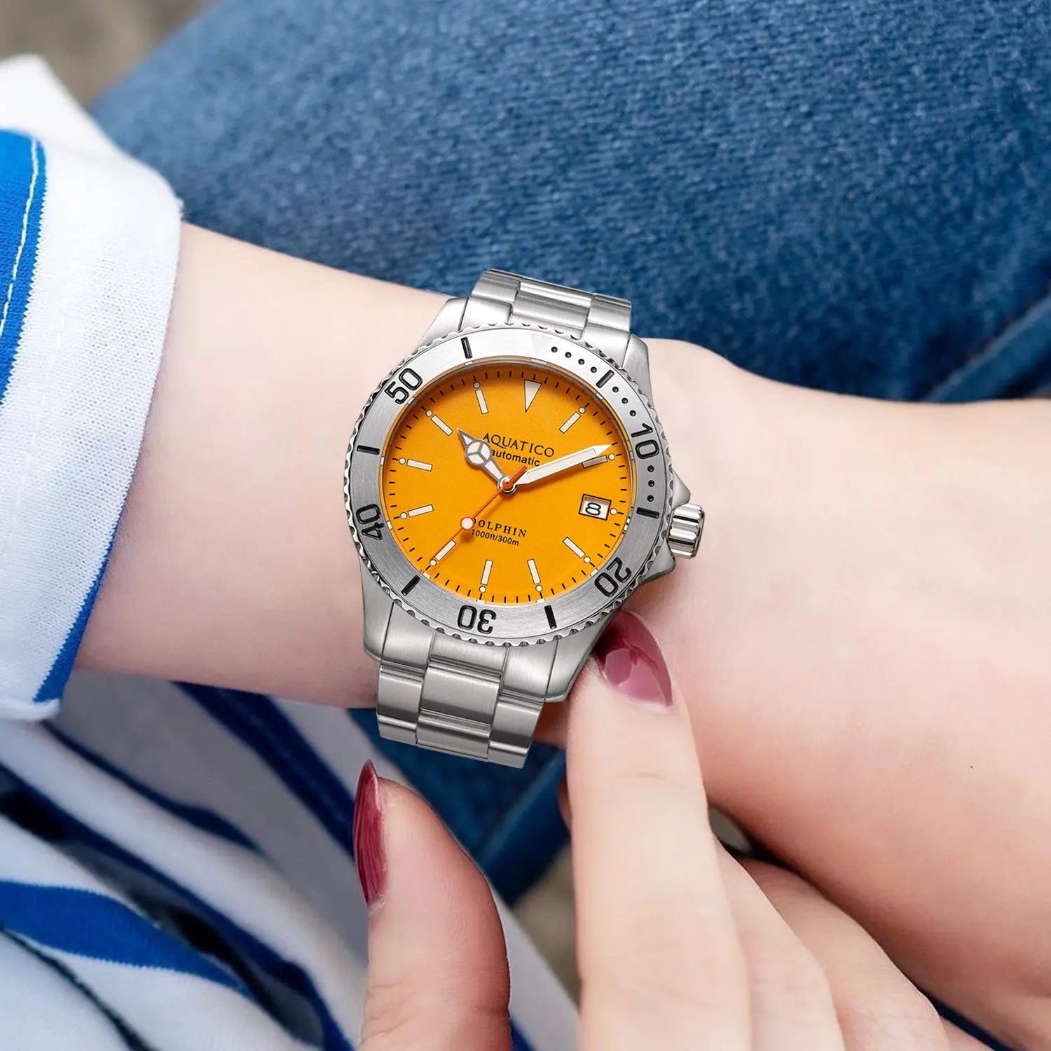 Aquatico Dolphin Orange Dial Watch