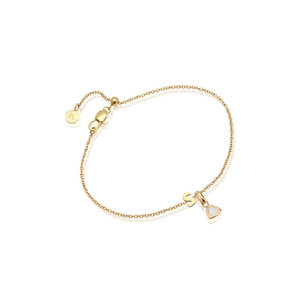 Letter & Birthstone Figaro Chain Bracelet - Gold - M/L