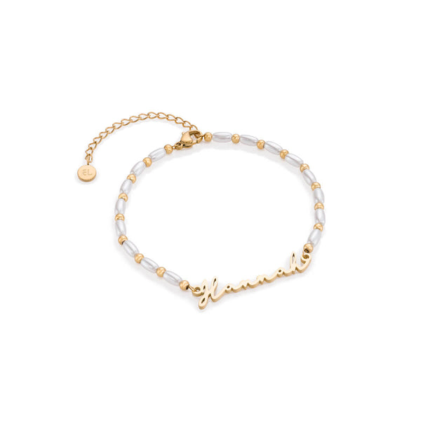 Pearl Chain Signature Name Necklace - Gold