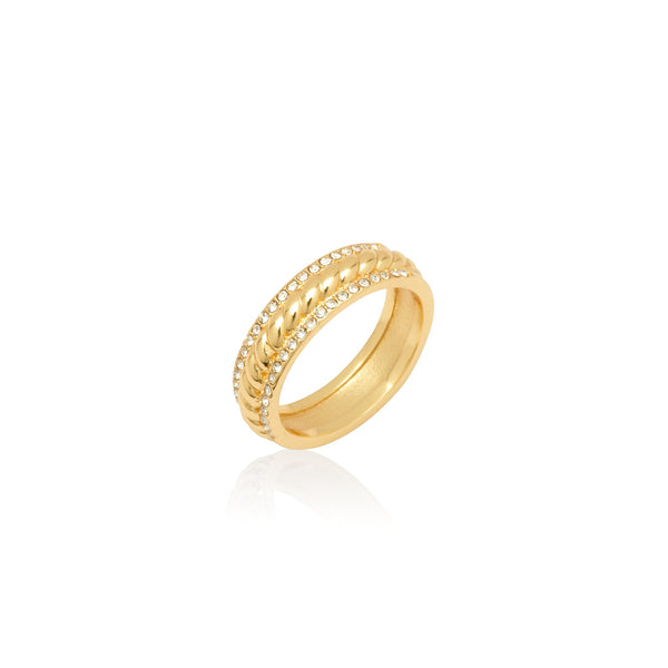 Crystal Link Chain Initial Ring (Gold)