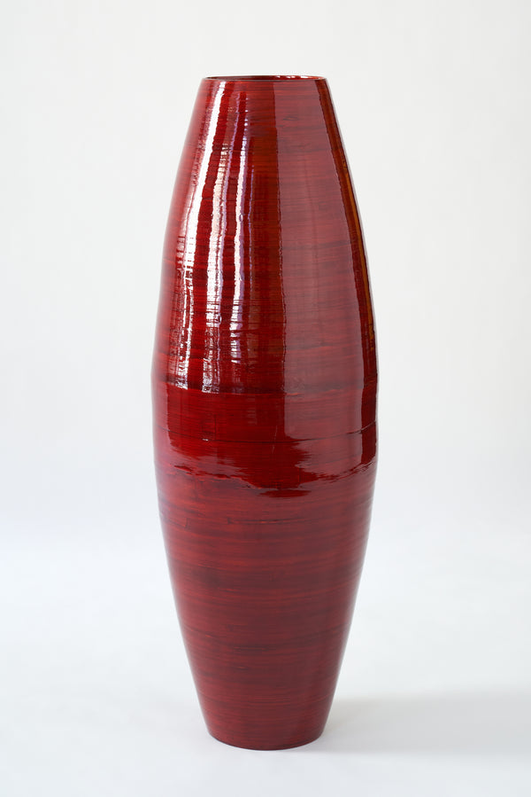 Bamboo Handmade Floor Vase, Red & Black