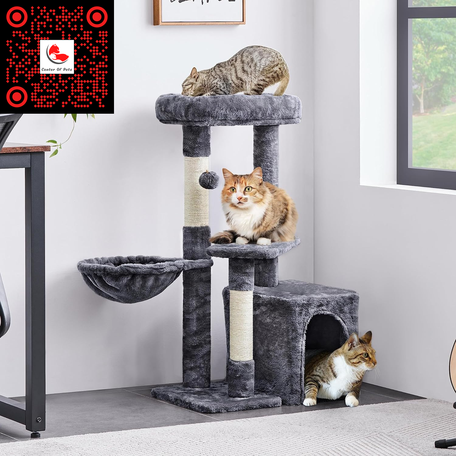 34" Multi-Level Cat Activity Tree | Indoor Tower with Scratch Posts & Platforms