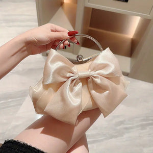 Elegant Bow Evening Chain Clutch Champagne - Lisa Marie's Boutique - Champagne Clutch Evening Bag