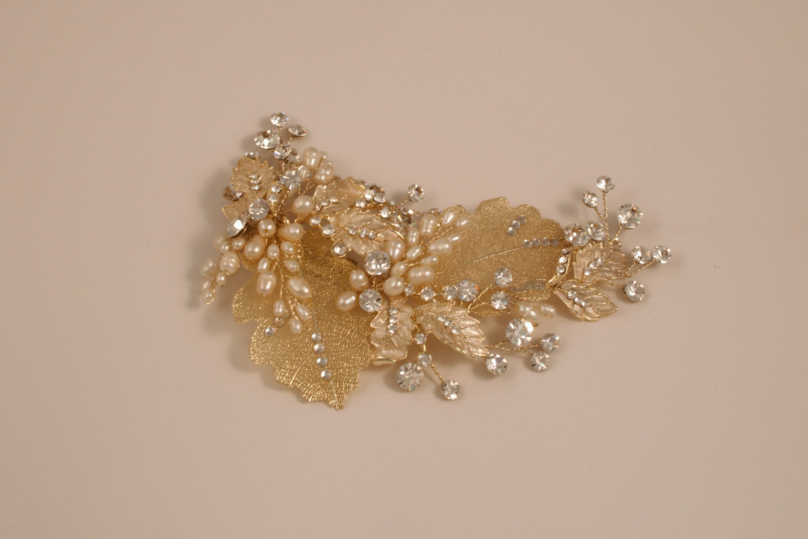 Gold Leaf And Rhinestone Hair Clip