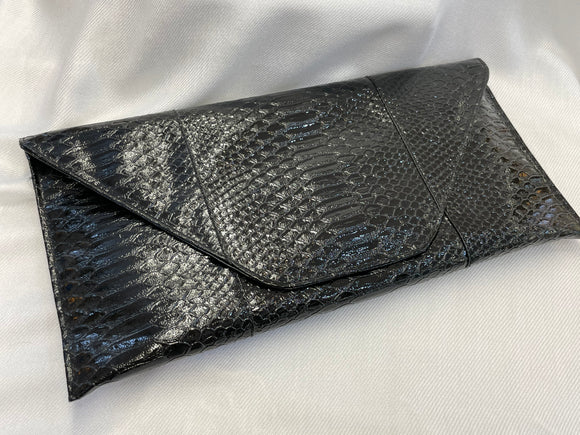 Black Faux Alligator Envelope Clutch