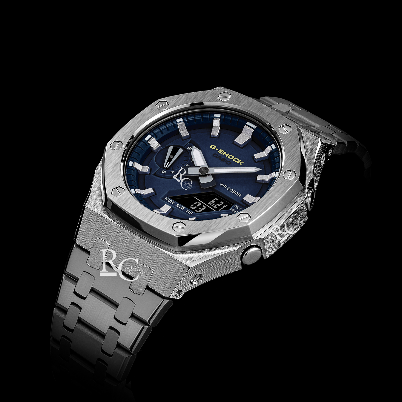 Gshock CasiOak Silver - Blue face (Steel & Silver Time Markers) – Royal ...