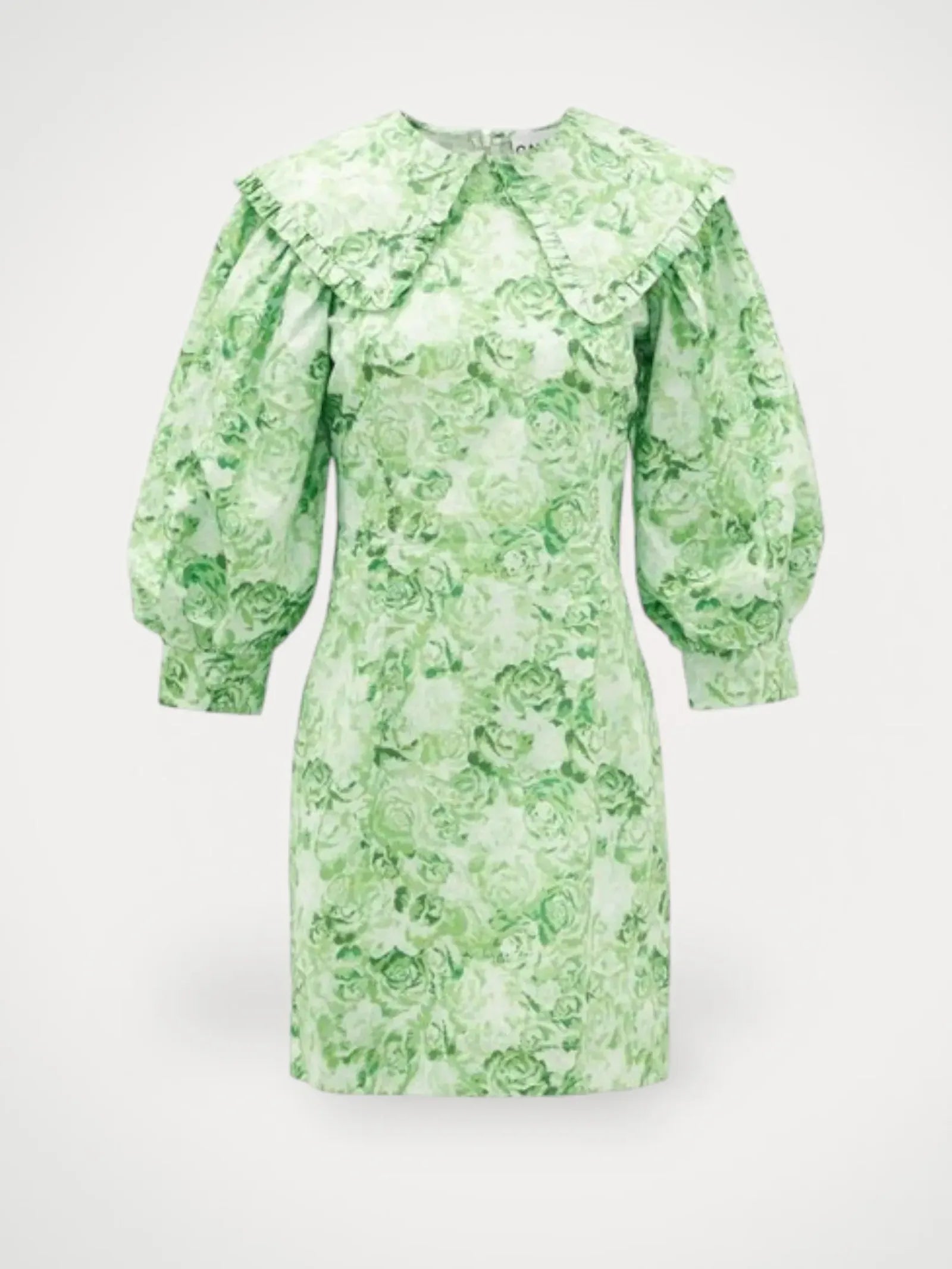 image of Ganni Sailor-collar Rose-print Cotton-klänning