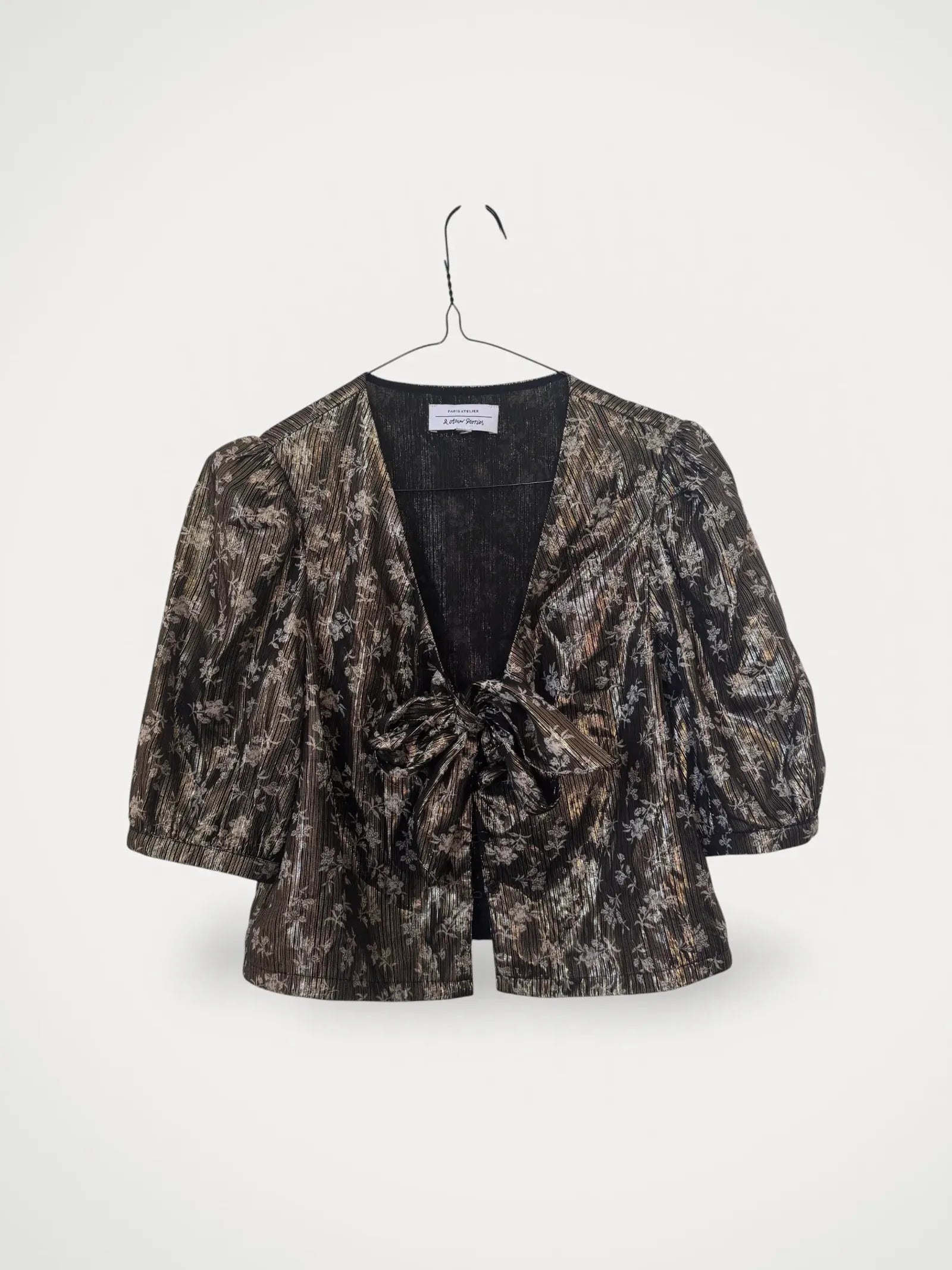 image of & Other Stories Cropped Metallic Bow-blus NWOT