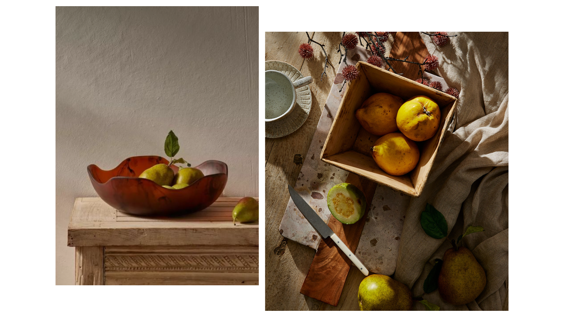 Autumn colours in Flow Resin Salad Bowl and Wooden Cheese Board Rice Measure