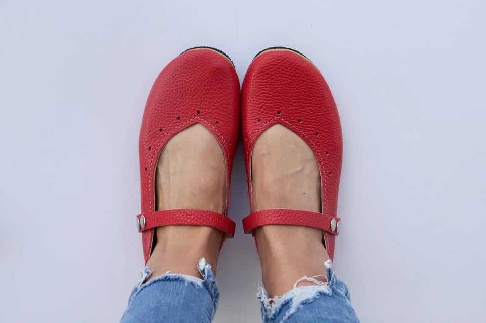 Women's Red Mary Janes Minimalist Shoes Top View