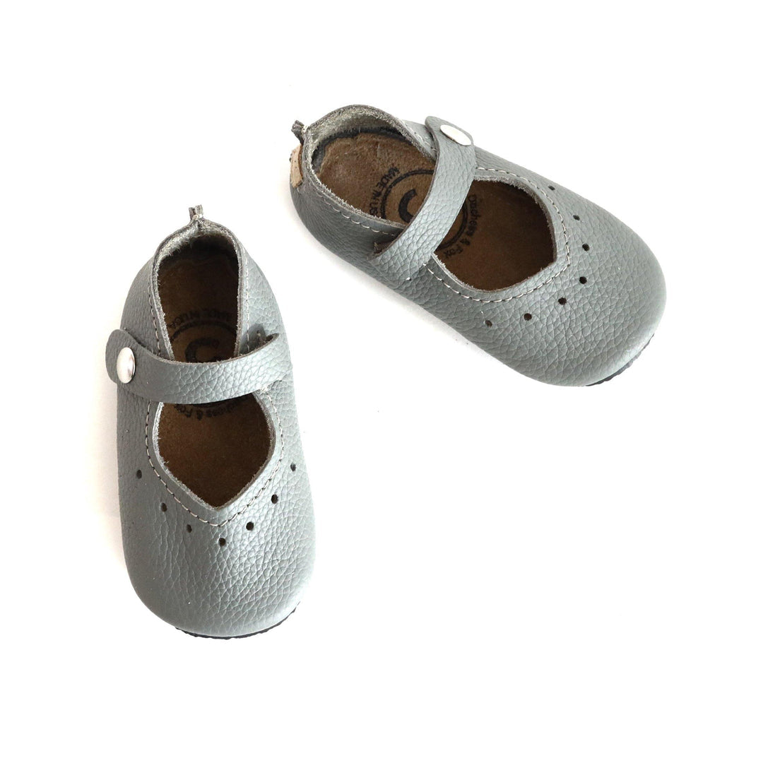 Duchess and Fox soft sole baby shoes - Ash Gray Mary Janes. 