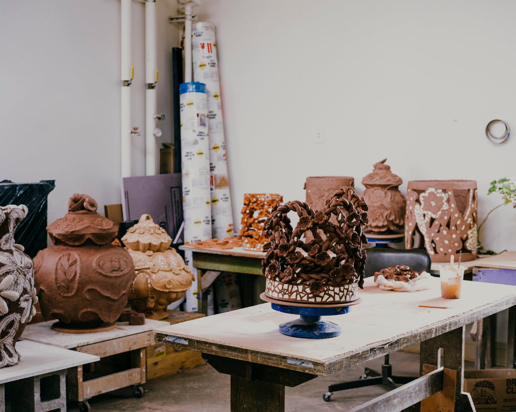studio setting with ceramic vessels