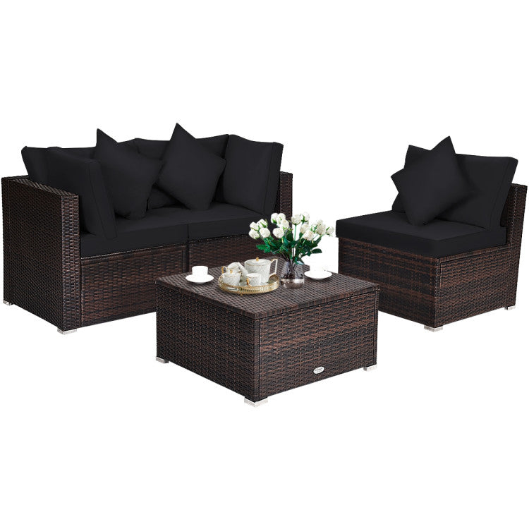 4 Pieces Ottoman Garden Patio Rattan Wicker Furniture Set with Cushion