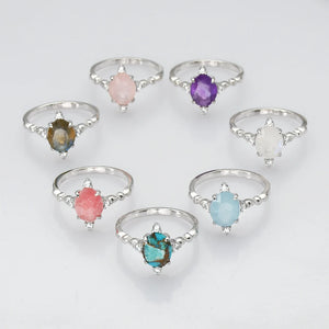 Wholesale natural stone ring 925 silver aquamarine moonstone gemstone ring - alicejab