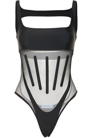 MUGLER Corset Mesh & Jersey Bodysuit